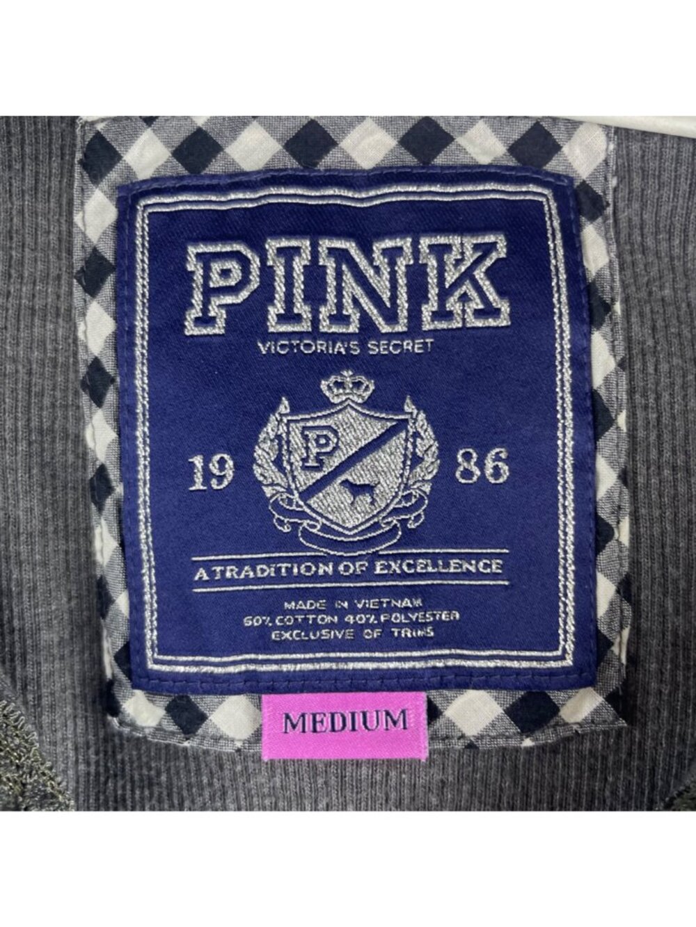Victorias Secret Pink Y2K Ribbed Henley Hoodie Graphic 1986 Pullover Medium - Picture 5 of 11